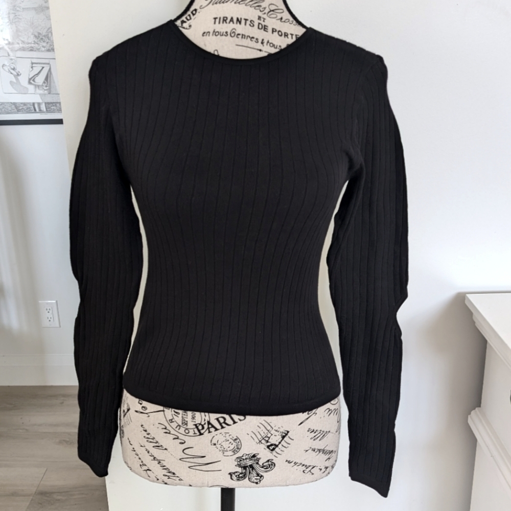 ZARA | Women's Black Long Sleeved Cutout Arm Ribbed Fitted Top